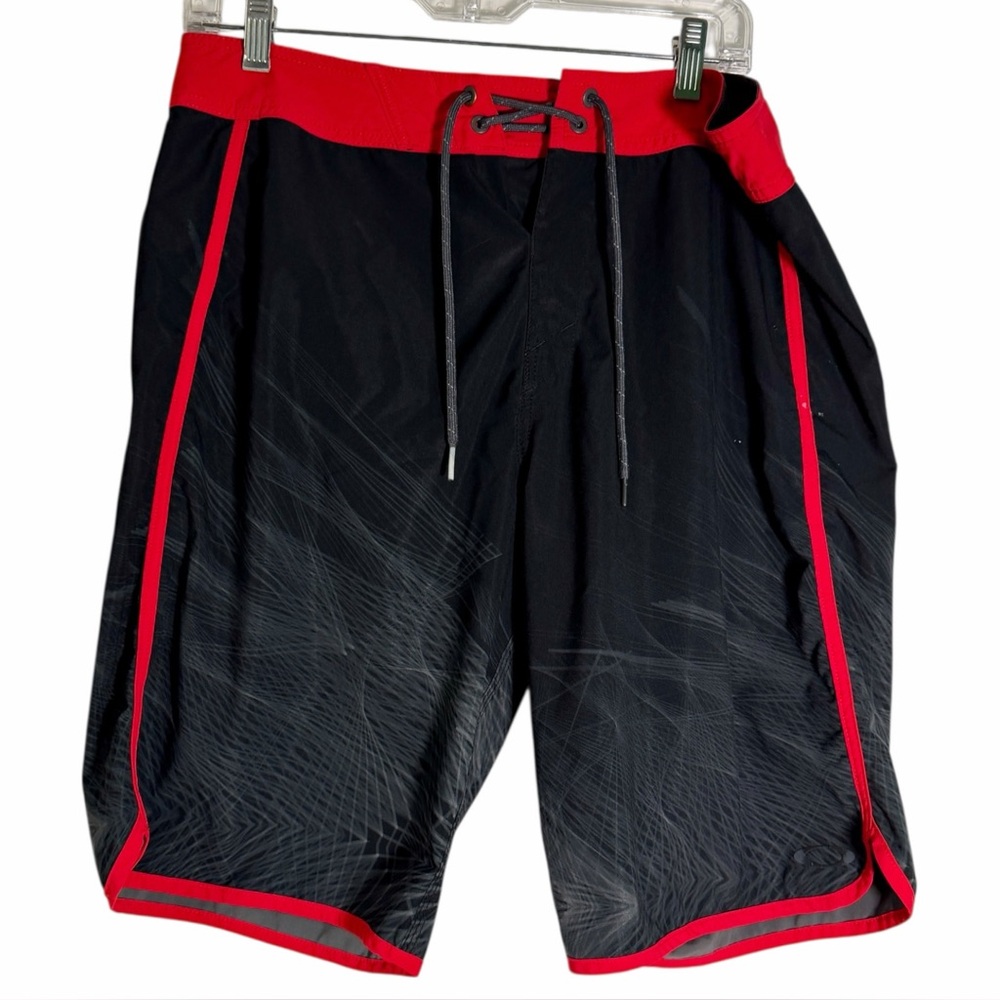 Oakley Board Shorts Black Red Aero Stretch 20" Swim Trunks Surfer Beach Men’s 34